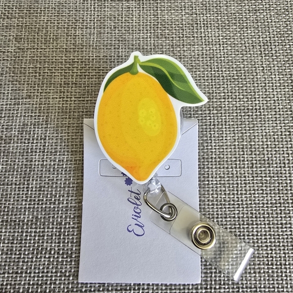 Lemon Fruit Green Yellow Retractable Name Badge ID Reel Holder - Picture 1 of 2